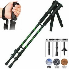 2 x Aluminium Walking Hiking Trekking Poles Sticks Anti-shock Hand Strap - Black