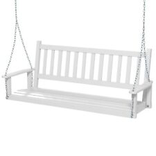 3-Person Porch Hanging Swing Chair Wooden Garden Swing Bench w/Slatted Back
