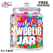Personalised Sweet Jar Vinyl Sticker Treats Christmas Sweetie Toffee Valentines