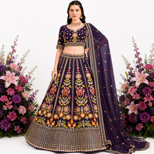 Deep purple floral embroidered - purple,