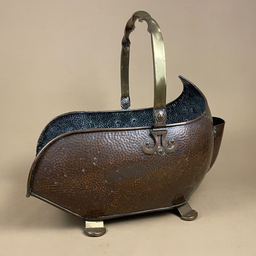 Copper coal bucket antique - coal,