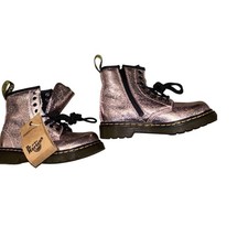 Dr. Martens Toddler Metallic Pink Leather Ankle Boots Zip Up Lace Up