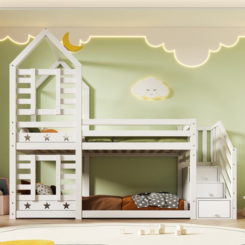 Wooden bunk beds twin over - wooden,