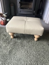 Footstool Small Cream Real Leather Ottoman Seat Pouffe Foam Wood Legs