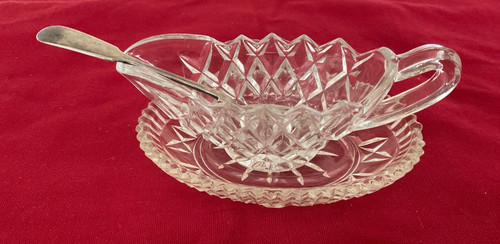Vintage pressed glass sauce - glass,
