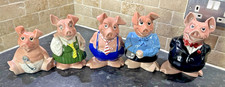 NatWest Wade Pigs Full Set 5 Ceramic Piggy Banks England with Original Stoppers