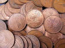 Five Irish One Penny Coins Hen Chickens Celtic Harp Old Vintage Ireland Lucky 1d