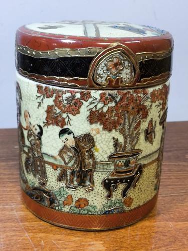 Satsuma enamelled cylinder jar - satsuma,