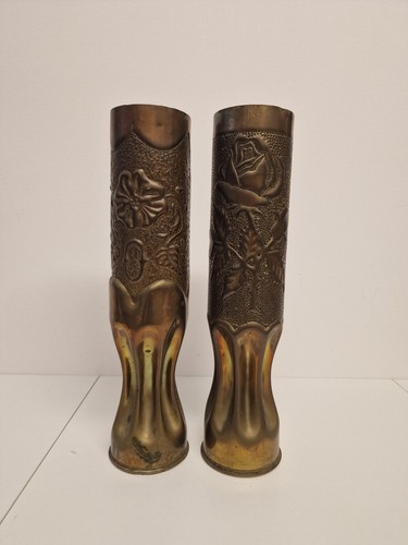 Pair vintage brass trench art - trench,