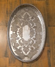 Vintage Silver Plated Oval Tray With Gallery