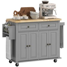 HOMCOM Rolling Kitchen Island Cart with Rubber Wood Top, Spices Grey