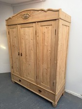 A Huge Triple Victorian Antique Pine 2 Door Knockdown Wardrobe to Wax/Paint