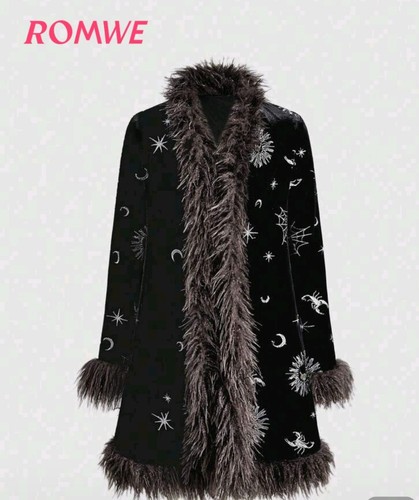Black embroidery velvet afghan - black,