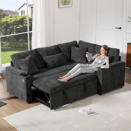 Shaped corner sofa bed grey - sofa,