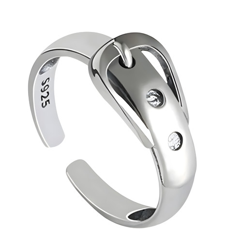 Silver buckle ring - silver, ring,
