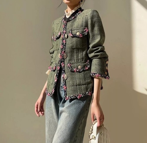Handmade tweed boucle olive - tweed,