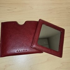 COACH Double Sided Mirror Red Leather 3"x3" Square