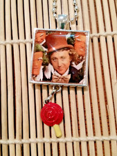 Silver Willie Wonka Glass Pendant Necklace w/ hand painted lollipop   US Seller