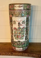Vintage Chinese Rose Medallion Porcelain Umbrella-Stick Stand-18.5"