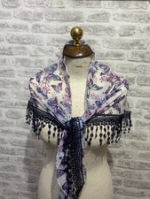 Chiffon butterfly scarf gypsy style scarf lace edged boho blue triangular S427