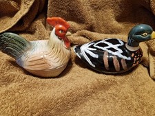 2 X MICHEL CAUGANT Hand Painted French Faience Majolica Pottery Hen & Duck (B6)