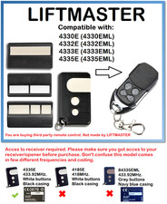 LIFTMASTER 4330E, 4332E, 4333E, 4335E Compatible Remote Control 433.92MHz.