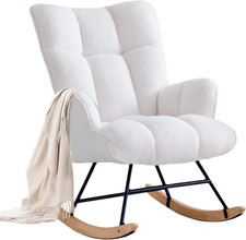 Rocking Chair Nursery Glider Comfy Armchair High Back Padded Seat White Teddy