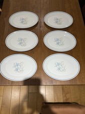 Pyrex Blue Iris Steak Oval Plates Set of 6 30cm Vintage 1960s Retro Ex condition