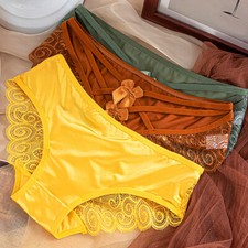Women Lace Satin Silky Briefs