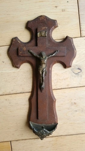 Wooden crucifix holy water - holy,