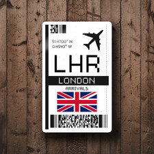 LHR London, UK Boarding Pass Glossy Sticker - Laptop/Decorative Travel Sticker