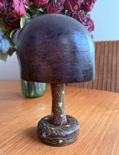 Vintage Hat Block Wood Milliners Millinery Tool Form crown with stand dome vail