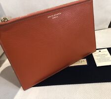 Aspinal of London Large Leather Essential Flat Pouch/Purse in Orange Pebble