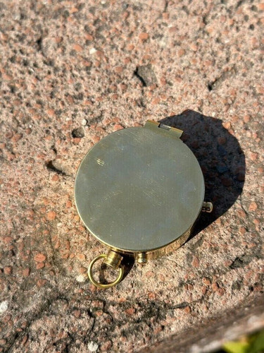 Antique brass pocket compass - brass,