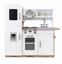 Toy Kitchen Wooden Playset With Lights and Sounds Kids Pretend Toys - White