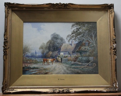 Vintage cottage farm painting - cottage,