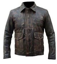 Indiana Jones Harrison Ford Genuine Real Distressed Biker Real Leather Jacket