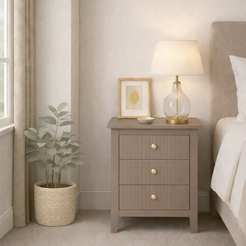 Taupe three drawer - three, bedside