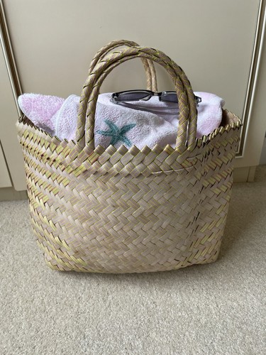 Woven rattan beach bag pink - woven,