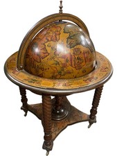 Vintage Globe Bar Drinks Trolley Revolving Wooden Cart Antique Style