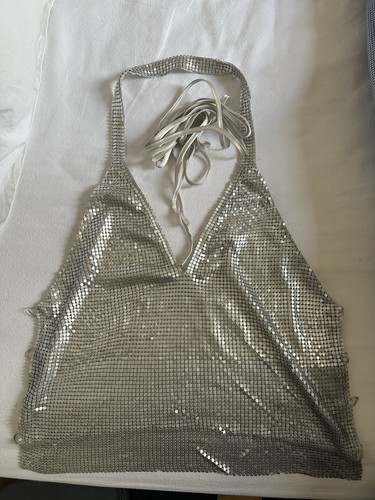 Y2k vintage silver halterneck - silver,
