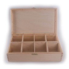 Plain Wooden Storage Box With Lid Clasp & 8 Compartments /28.5x16.5cm /For Craft
