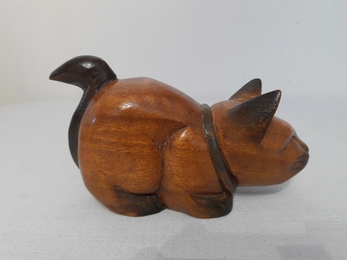 Vintage wood cat figurine hand - cat,