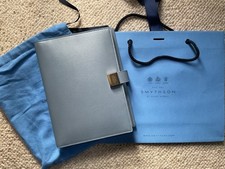 Smythson A5 Leather Notebook Holder Grey Blue with  Notebook. New no tags