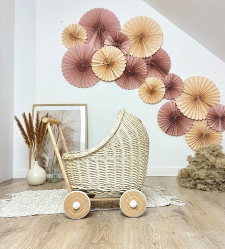 Ecru wicker doll cart wooden - ecru, cart,