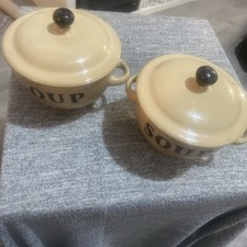 Vintage Soup Bowls With Handles & Lids Pair  Very Attractive