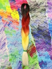 BLACK RED ORANGE YELLOW WHITE TRANSITIONAL KANEKALON JUMBO BRAID OMBRE HAIR