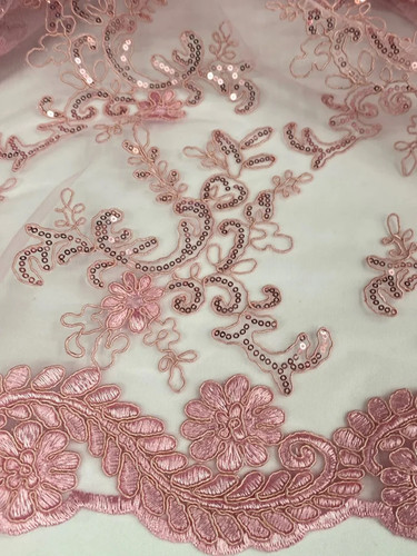 Light pink corded floral lace - pink,
