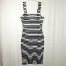 Primark Womens Bodycon Tank Dress Midi Size 10 Black White Stripes Stretch