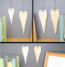 Hanging Wooden Hearts Elongated Shabby Chic Handmade Gift Large or Small x2 -P10